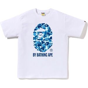 Bape White T-Shirt with Blue Camo Ape Logo